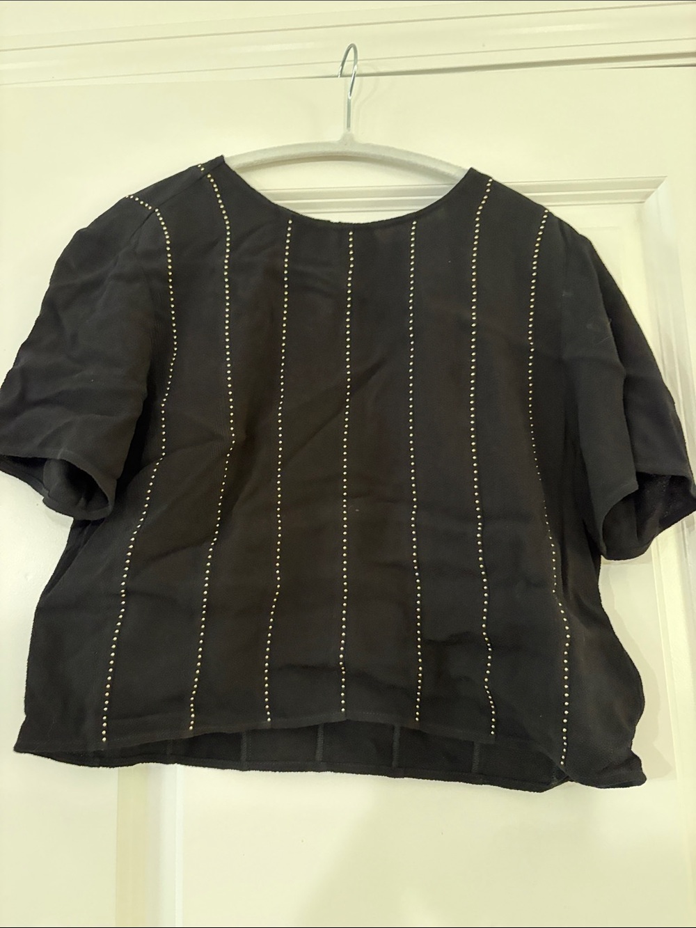 Michael Kors Black Short Sleeve Blouse with Vertical Metallic Stud Lines